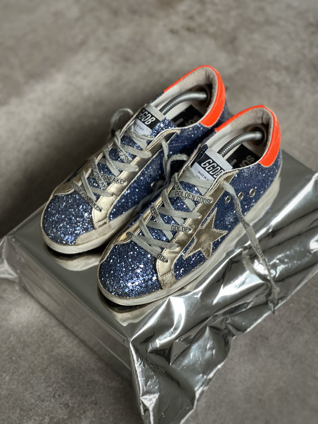 Golden Goose Superstar Azules Talón Naranja | Mujer