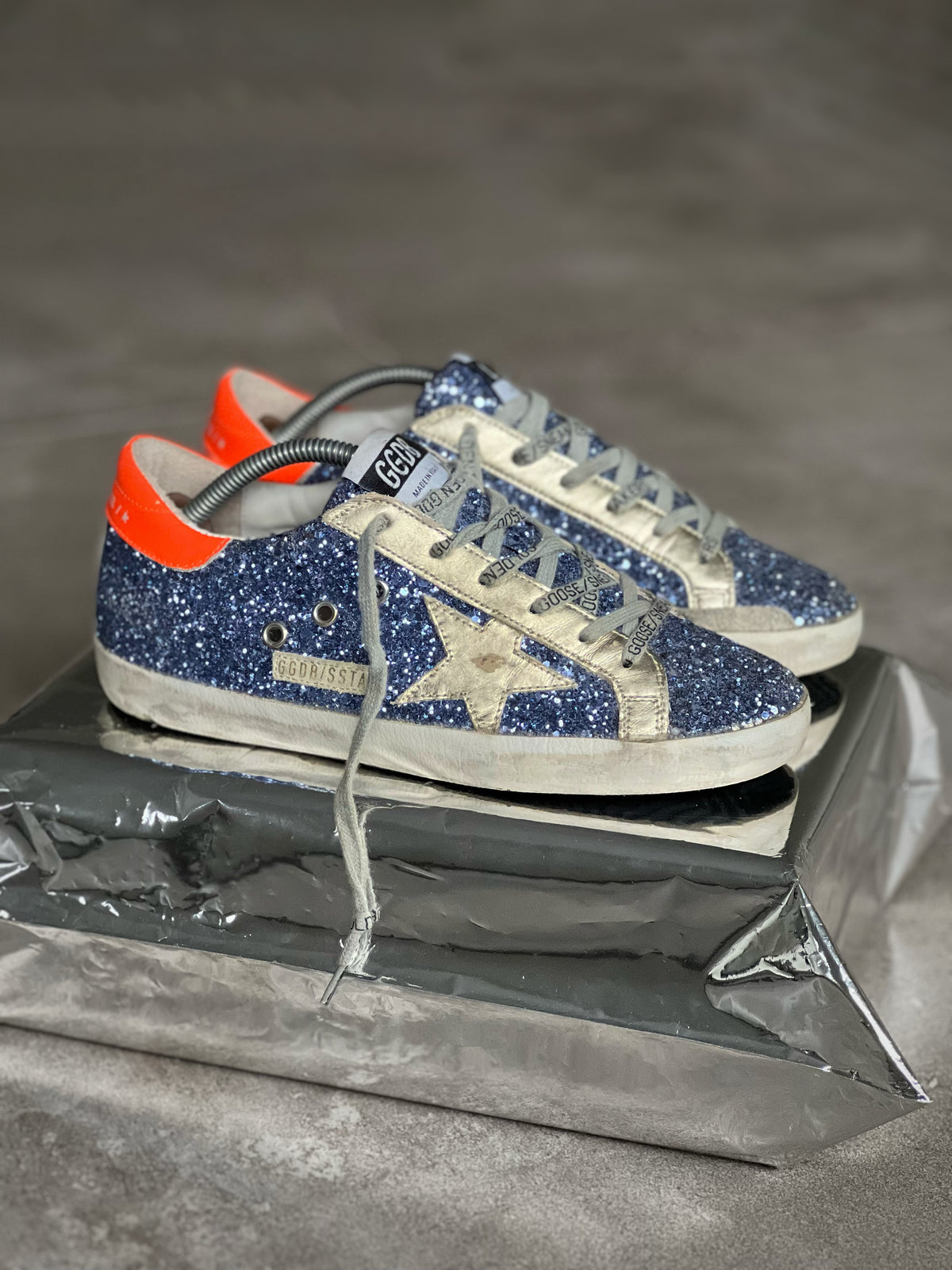 Golden Goose Superstar Azules Talón Naranja | Mujer