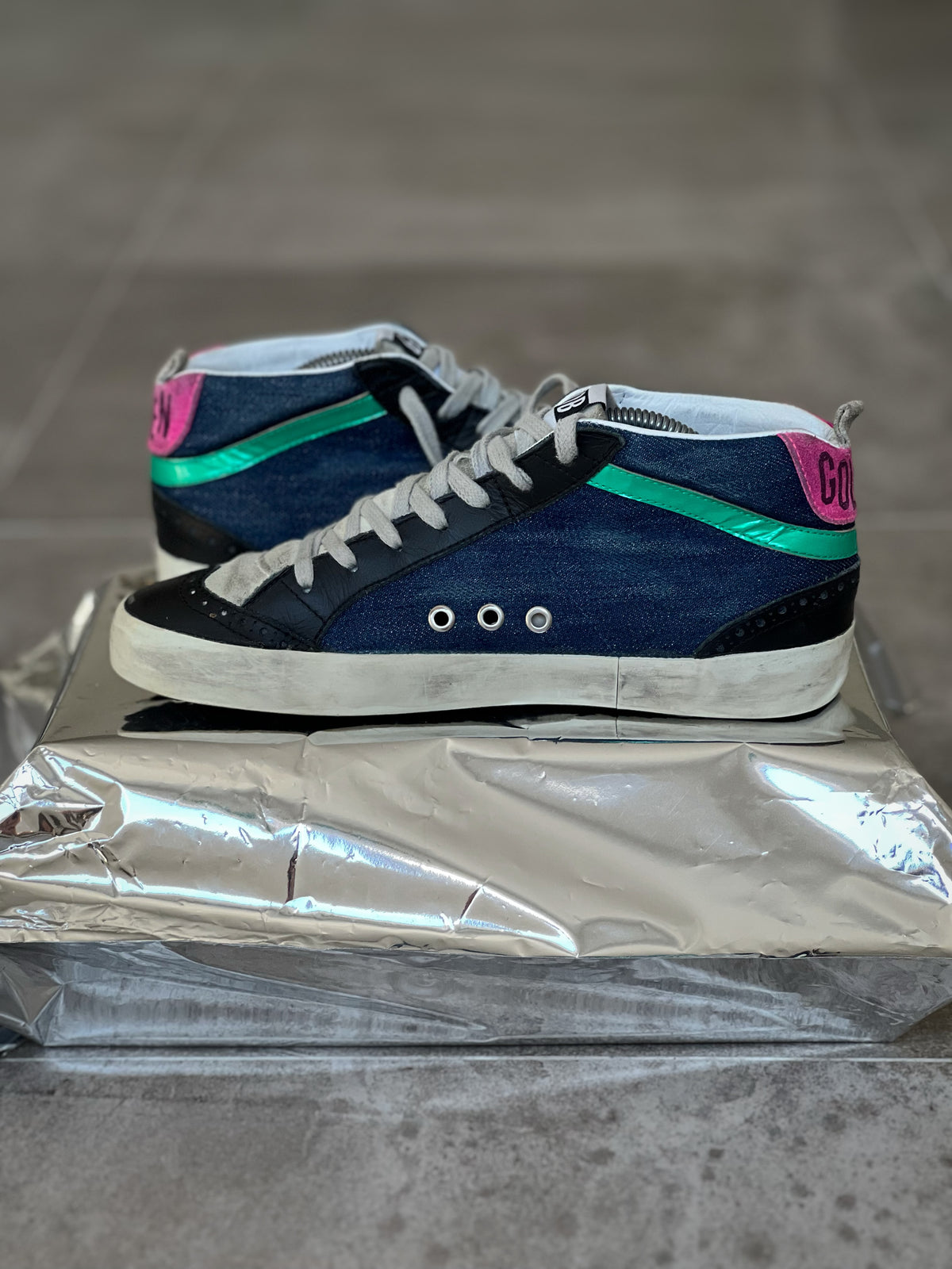 Golden Goose Mid Star Navy Denim Multicolor Vtg Women's