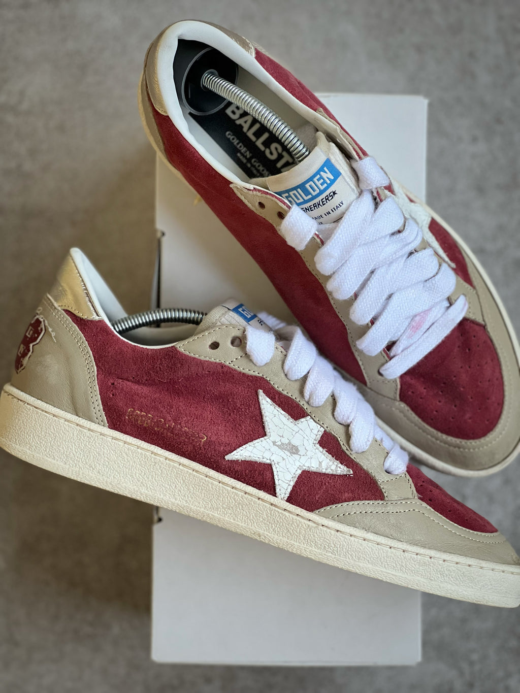 Zapatillas Golden Goose Ball Star "78" - Burdeos y Blancas