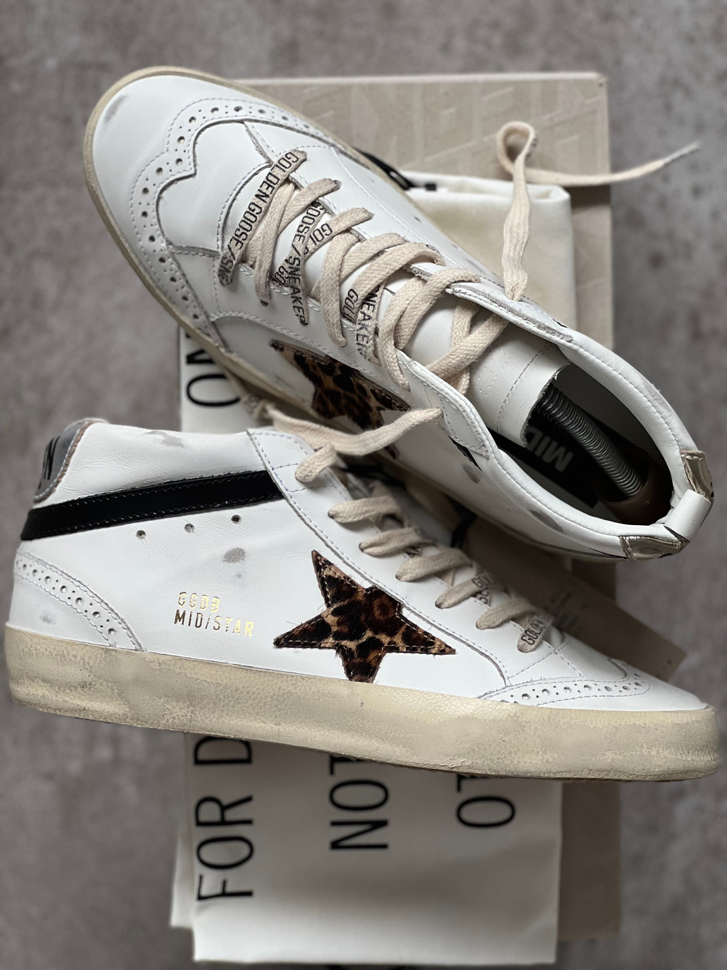 Talla 38 | Golden Goose Mid Star White & Animal Print