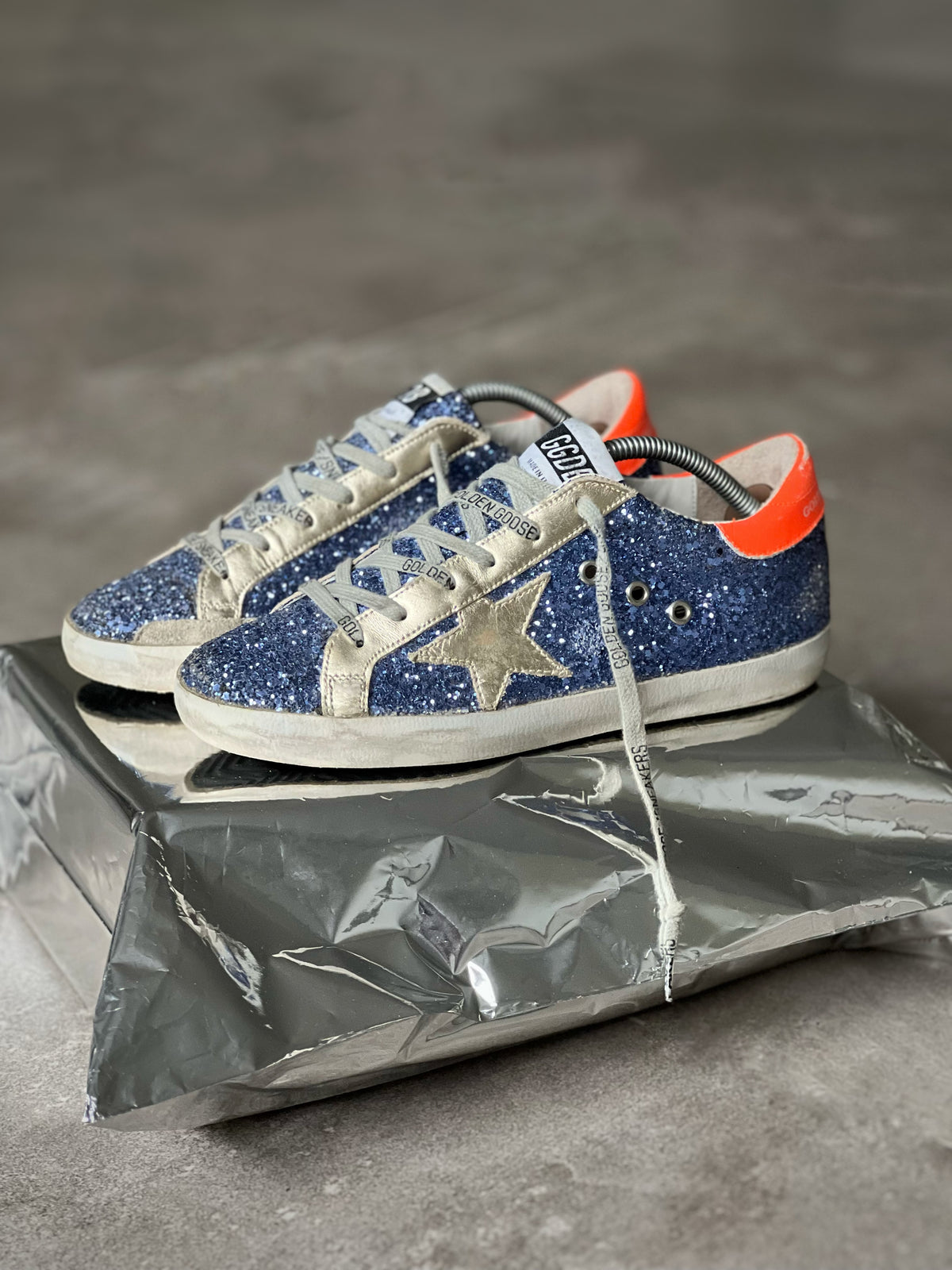 Golden Goose Superstar Azules Talón Naranja | Mujer