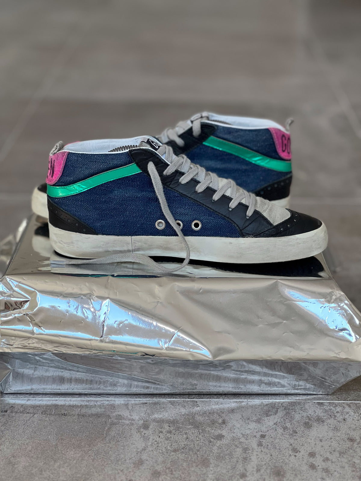 Golden Goose Mid Star Navy Denim Multicolor Vtg Women's