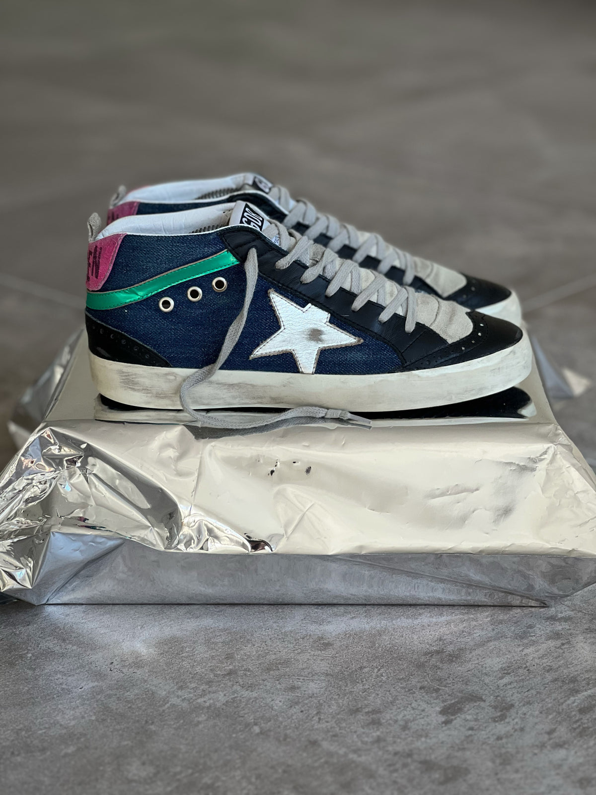 Golden Goose Mid Star Navy Denim Multicolor Vtg Woman
