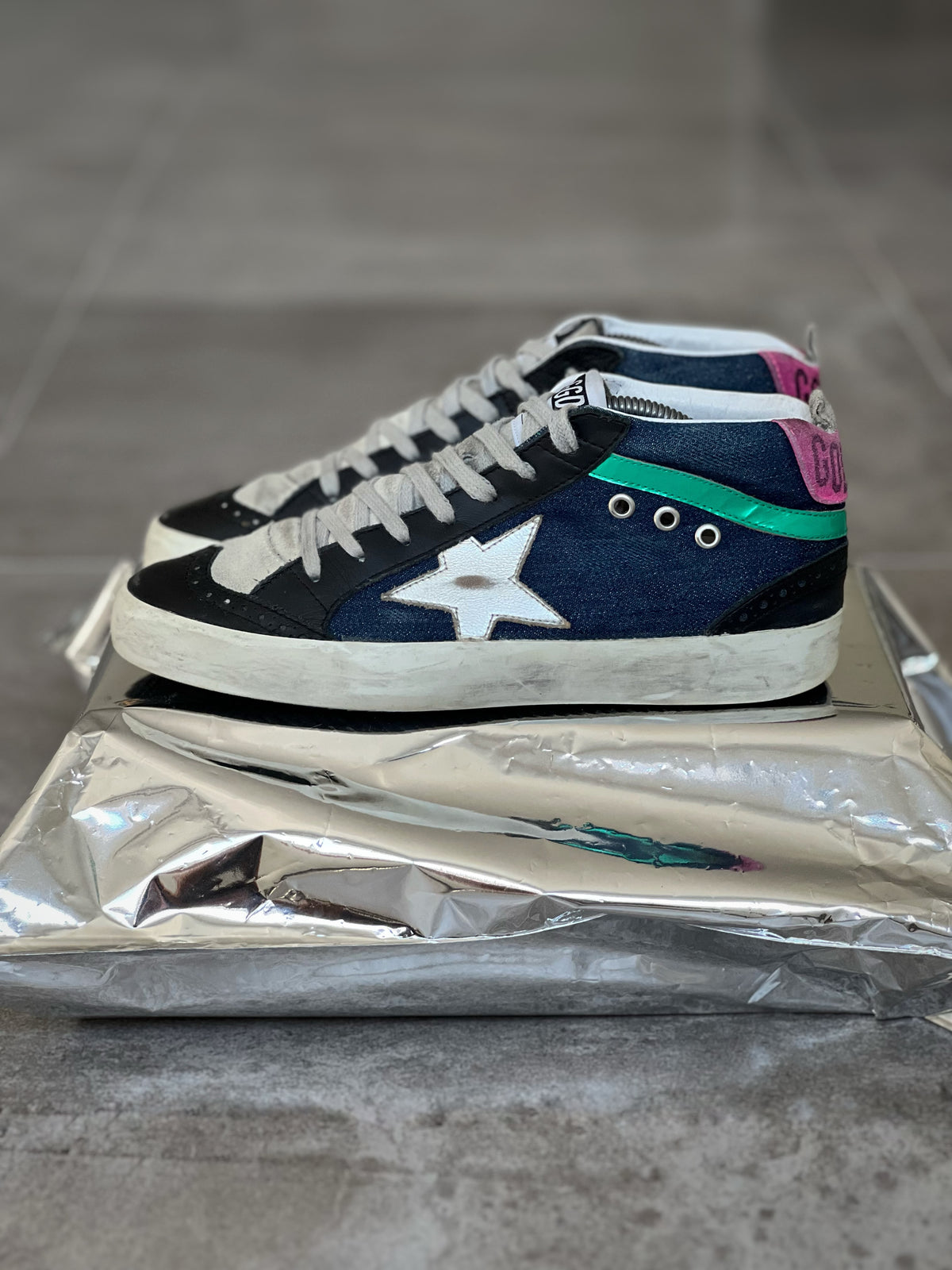 Golden Goose Mid Star Navy Denim Multicolor Vtg Woman