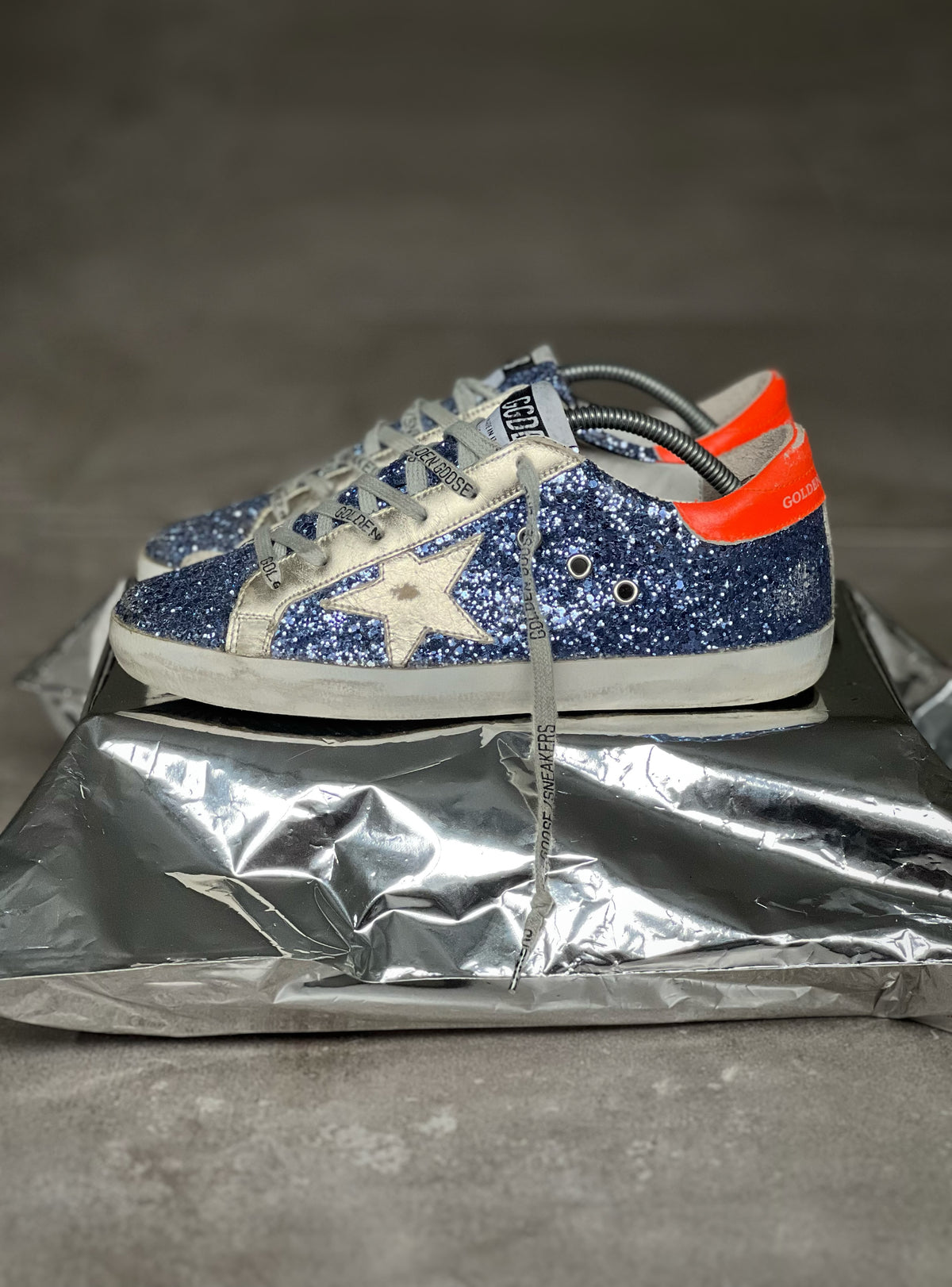 Golden Goose Superstar Azules Talón Naranja | Mujer