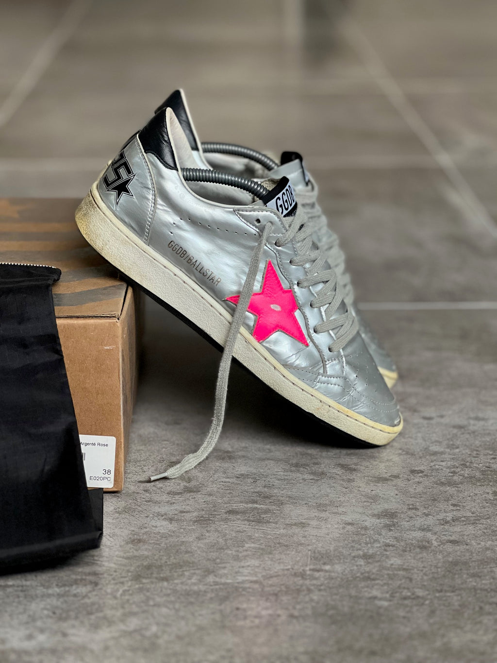 Size 38 I Golden Goose Ball Star Woman Silver &amp; Pink Woman